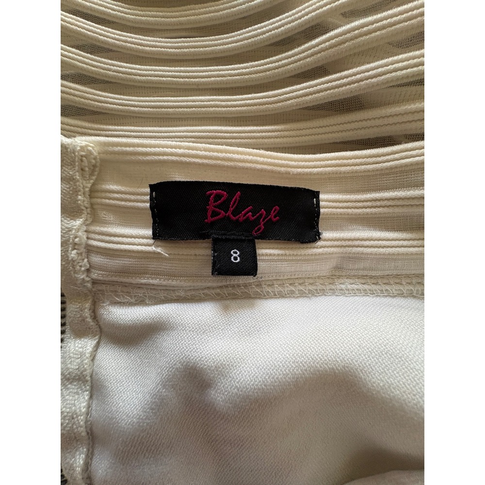 Blaze White Ribbed Mesh Pleated Midi Skirt Sheer Stripe Flare 90s Y2K - Picture 9 of 10